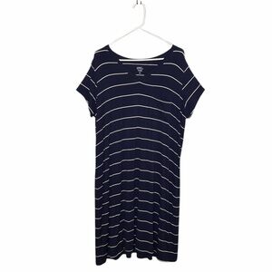 MARKET & SPRUCE NAVY BLUE WHITE STRIPES SHORT SLEEVE V-NECK SHIRT DRESS SIZE 2X